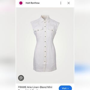 FRAME Arie Linen-Blend Sleeveless Shirt Dress in White